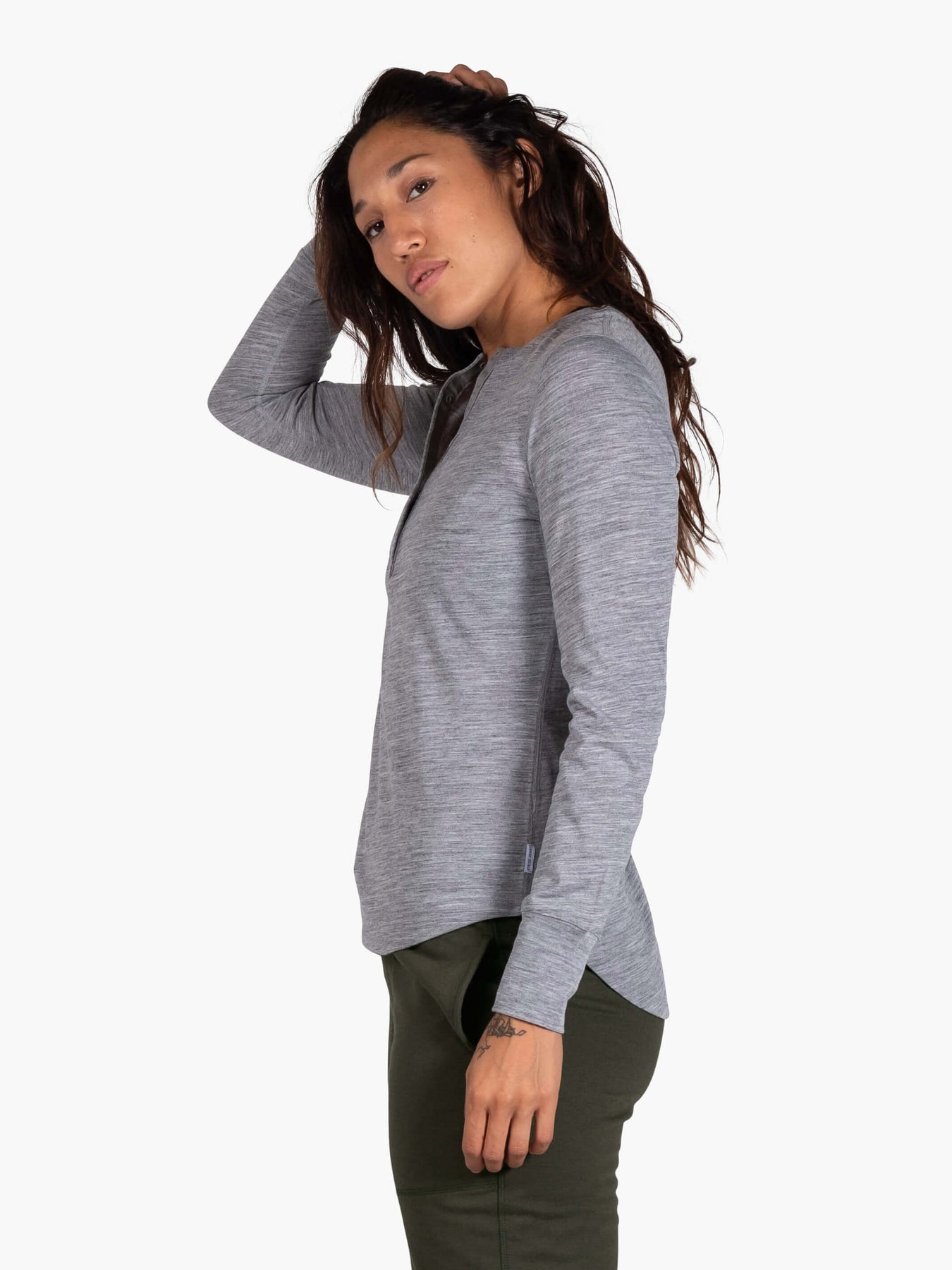 Strike Mvmnt Wool Base Layer Henley Lunar Grey Tech Wool