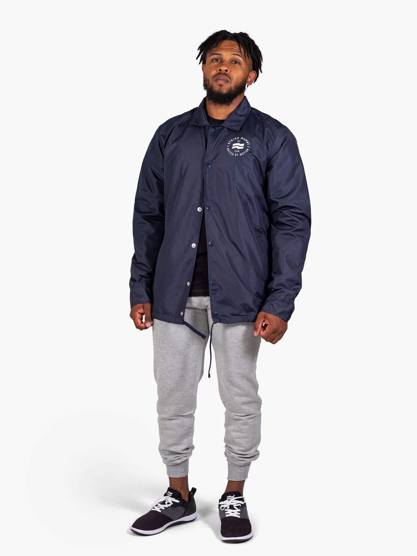Strike Mvmnt Coaches Jacket - United By Motion Navy Blue Nylon